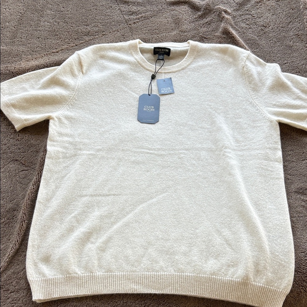 Club Room Men’s Cream Crewneck Short-Sleeve Sweater